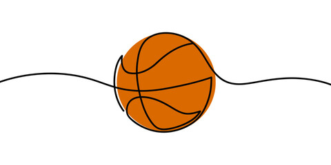 Continuous line drawing of basketball ball. Minimalist black linear sketch isolated on white background. Hand drawn vector illustration.
