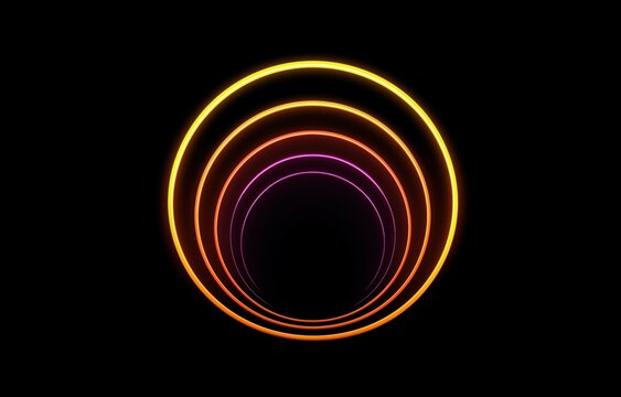 Captivating neon spiral night universe showcasing vibrant colored circles emanating warmth and intrigue