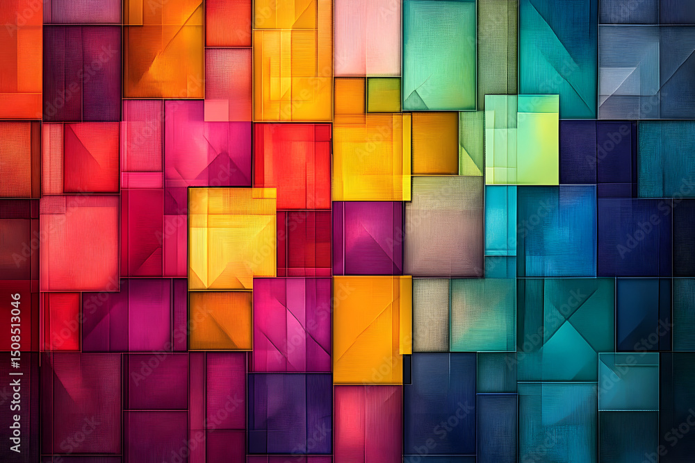 Poster abstract mosaic pattern with vivid colorful rectangles blending harmoniously