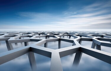 Plakat Complex geometric maze structure showcasing intricate designs against a serene sky, evoking a feeling of tranquility and introspection