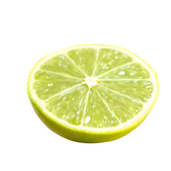 A single half slice of a lime with a green and yellow rind isolated on a black background close up view isolated with white background