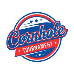 Fototapeta premium Cornhole Tournament Logo with Bold Typography, Vector graphic of a cornhole tournament logo featuring bold script and banner text, ideal for event branding or promotional use.