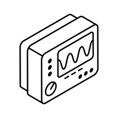 A premium isometric outline icon of oscilloscope display