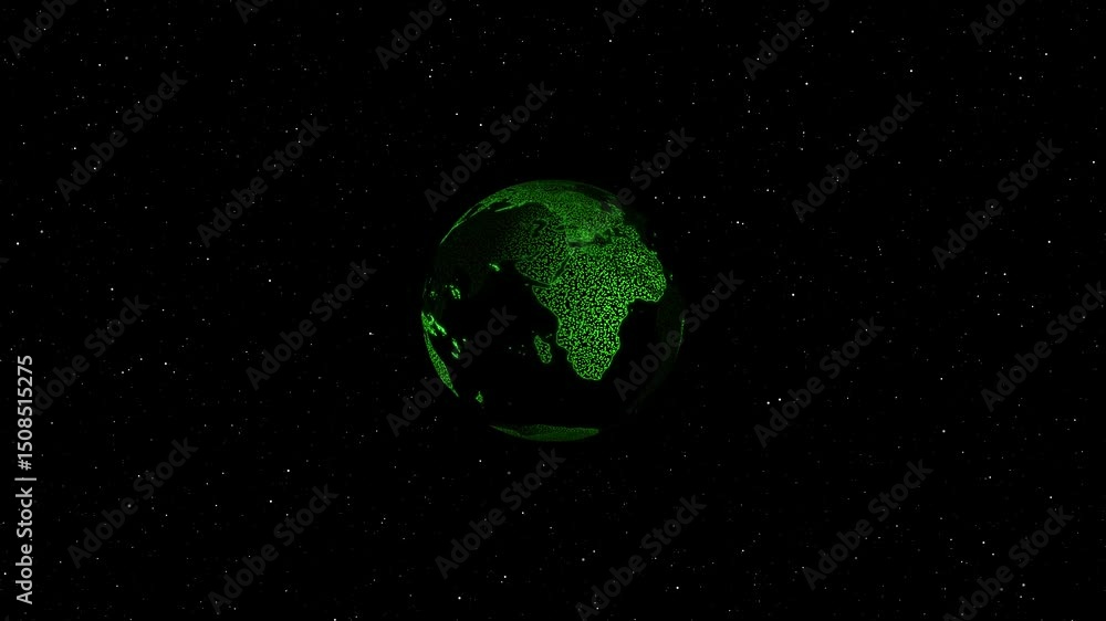 Poster abstract green textured globe animation on starry space background. modern planet earth loop for sci