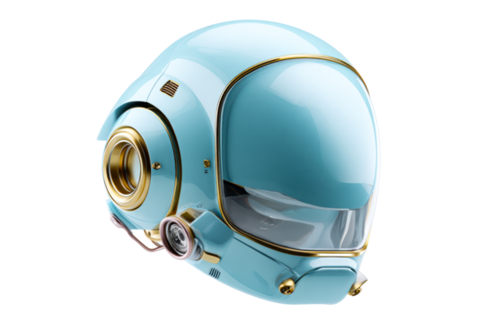 Modern sleek helmet design with gold accents and a futuristic look