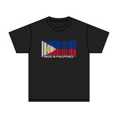 Black t-shirt Made In Philippines with flag barcode