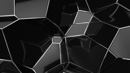 3D abstract futuristic surface on a black background with a dark abstract diamond. 3d rendering illustration not AI