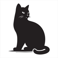 siting aungel cat Silhouette Vector Art, and Graphic, vector black color silhouette, solated white background 