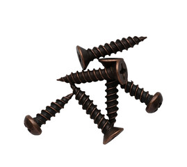 isolated metal dark screws on empty white background
