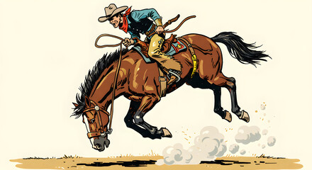 Wild West Rodeo: Cowboy Riding Bucking Bronco
