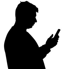 Silhouette of a man using smartphone while standing indoors  