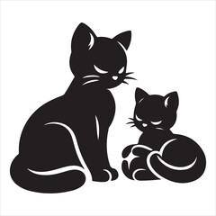 siting aungel cat Silhouette Vector Art, and Graphic, vector black color silhouette, solated white background 