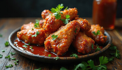 Fototapeta premium Deliciously Crispy Honey Garlic Chicken Wings