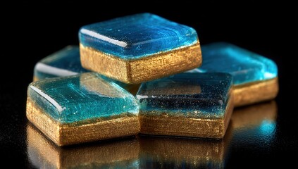 Stacked Decorative Turquoise And Gold Tiles