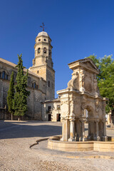 Obraz premium Santa Maria Square with fountain and Cathedral in Baeza, Spain