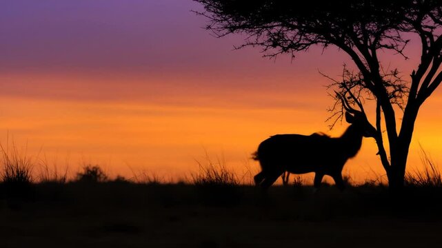 Silhouette antelope at sunrise or sunset