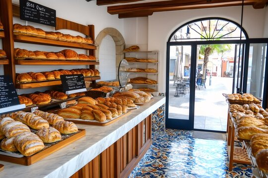 Displaying freshly baked bread in a cozy bakery shop
