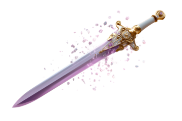 Sword with magical purple blade and sparkling effects