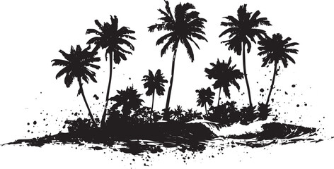 Vector hand drawn palms illustration, hippie boho palm tree surfer style doodle, coconut tree silhouette vector illustration