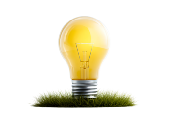 Light bulb on green grass with a transparent background