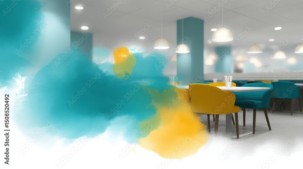 Poster exploring innovative architectural sketches showcasing open plan spaces with vibrant color accents a