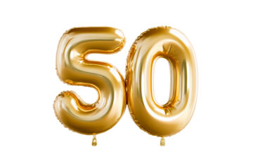 Golden 50 balloons with transparent background for celebration