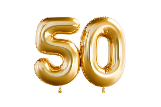 Golden 50 balloons with transparent background for celebration