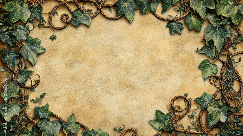 Poster medieval tapestry with ivy background. a beautiful medieval tapestry background with ivy and vines, 