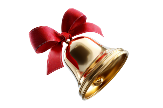 Holiday bell with red ribbon on transparent background