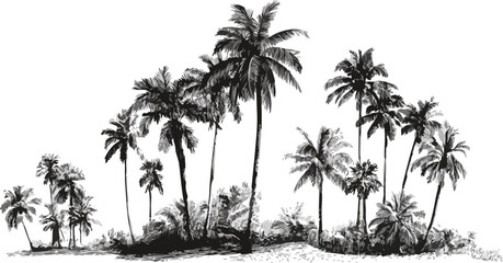 summer vacation, palm tree logo vector, Hand drawn vintage travel vacation set. Sketch retro summer trip vector illustration	