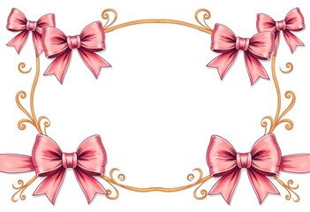 Whimsical vintage ribbon frames & bows, hand-drawn coquette style for cute borders, elegant, clipart