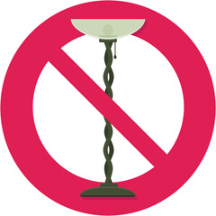 Living room floor lamp with a circular red strikethrough prohibition symbol in flat design style (cut out)