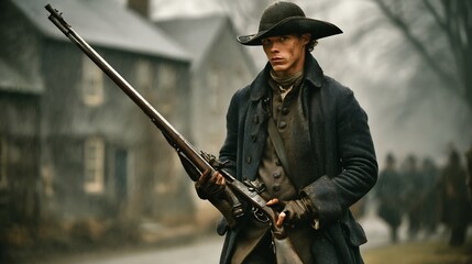 Revolutionary War Soldier with Colonial America, and Rifleman.