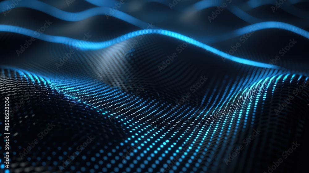 Poster dynamic waves of light in a futuristic environment abstract digital art oceanic theme high-tech view