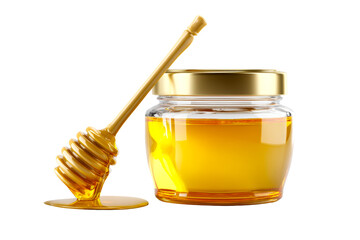 Sweet golden honey with a dipper on a clear background