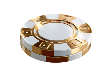 Golden and white casino chip on transparent background for gaming