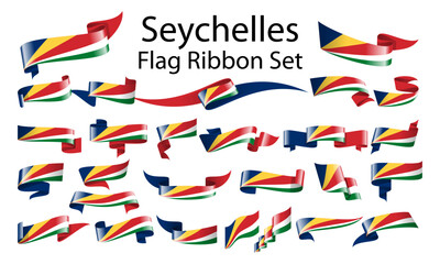 Obraz premium Seychelles ribbon flag set