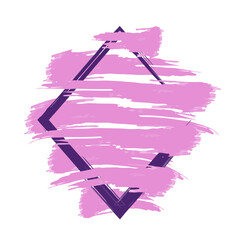 Vector abstract background with pink brush strokes and purple geometric diamond frame.