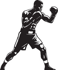 Fototapeta premium Powerful Boxer Silhouette Striking a Punch, Black and White Illustration