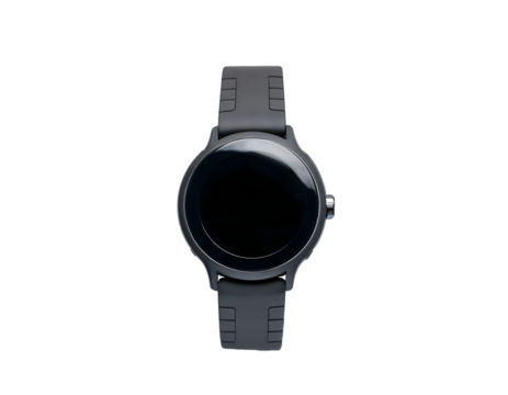 Smartwatch with black screen and strap on transparent background