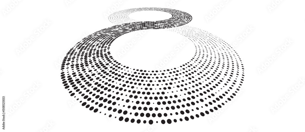 Canvas Prints two circles as halftone dotted abstract background. perspective view. black shape on a white backgro