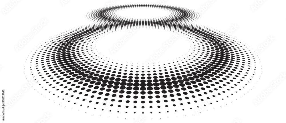Canvas Prints two circles as halftone dotted abstract background. perspective view. black shape on a white backgro