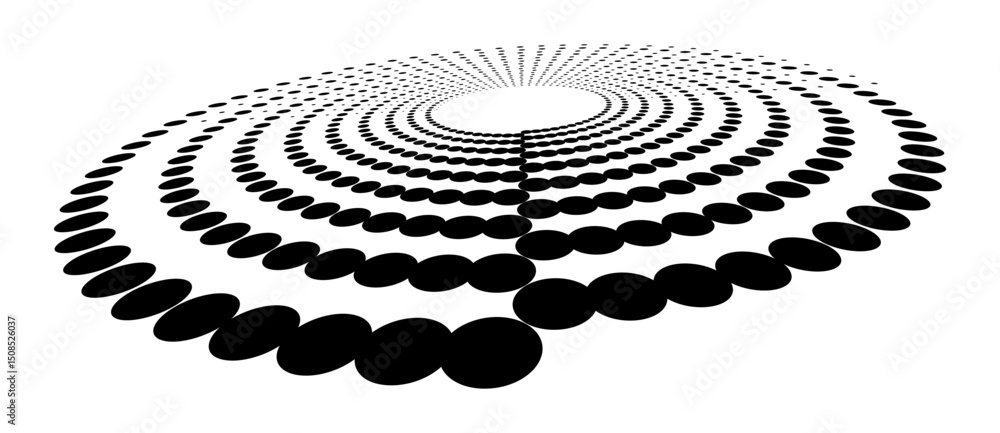 Poster abstract halftone dotted circle advertising background or design element. optical illusion effect. c