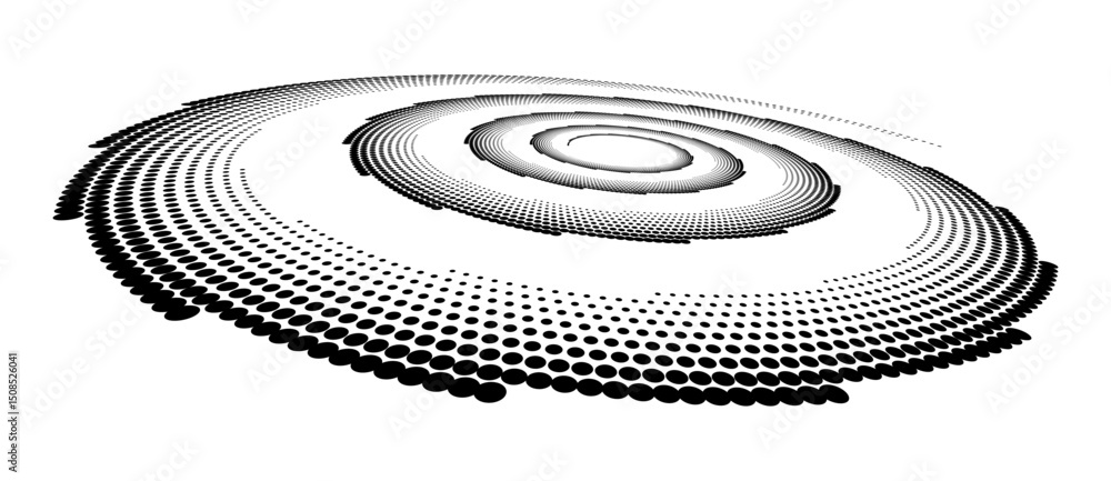 Poster abstract halftone dotted circle advertising background or design element. optical illusion effect. c