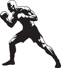 Powerful Boxer Silhouette Vector Illustration of a Fighter Ready to Strike