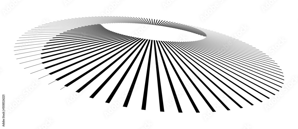 Leinwandbilder lines in circle abstract background. dynamic transition illusion. black shape on a white background.