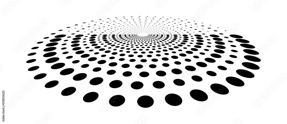 Poster abstract halftone dotted circle advertising background or design element. optical illusion effect. c