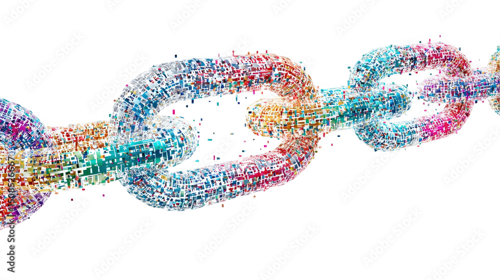 Poster abstract colorful chain representing blockchain technology connecting on a transparent background, i