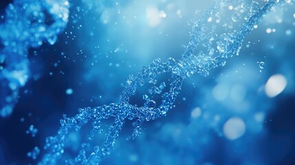 Abstract blue digital wave with glowing particles and bokeh lights on dark background