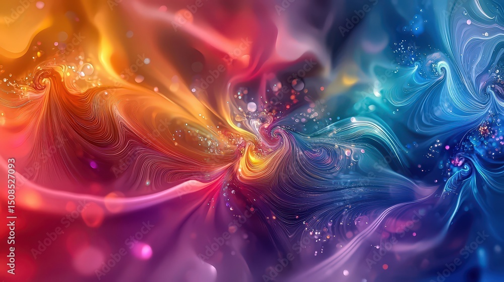 Poster vibrant abstract swirls digital art colorful patterns creative expression close-up view energy and m